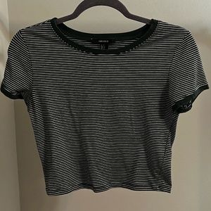 Green and white striped cropped tee